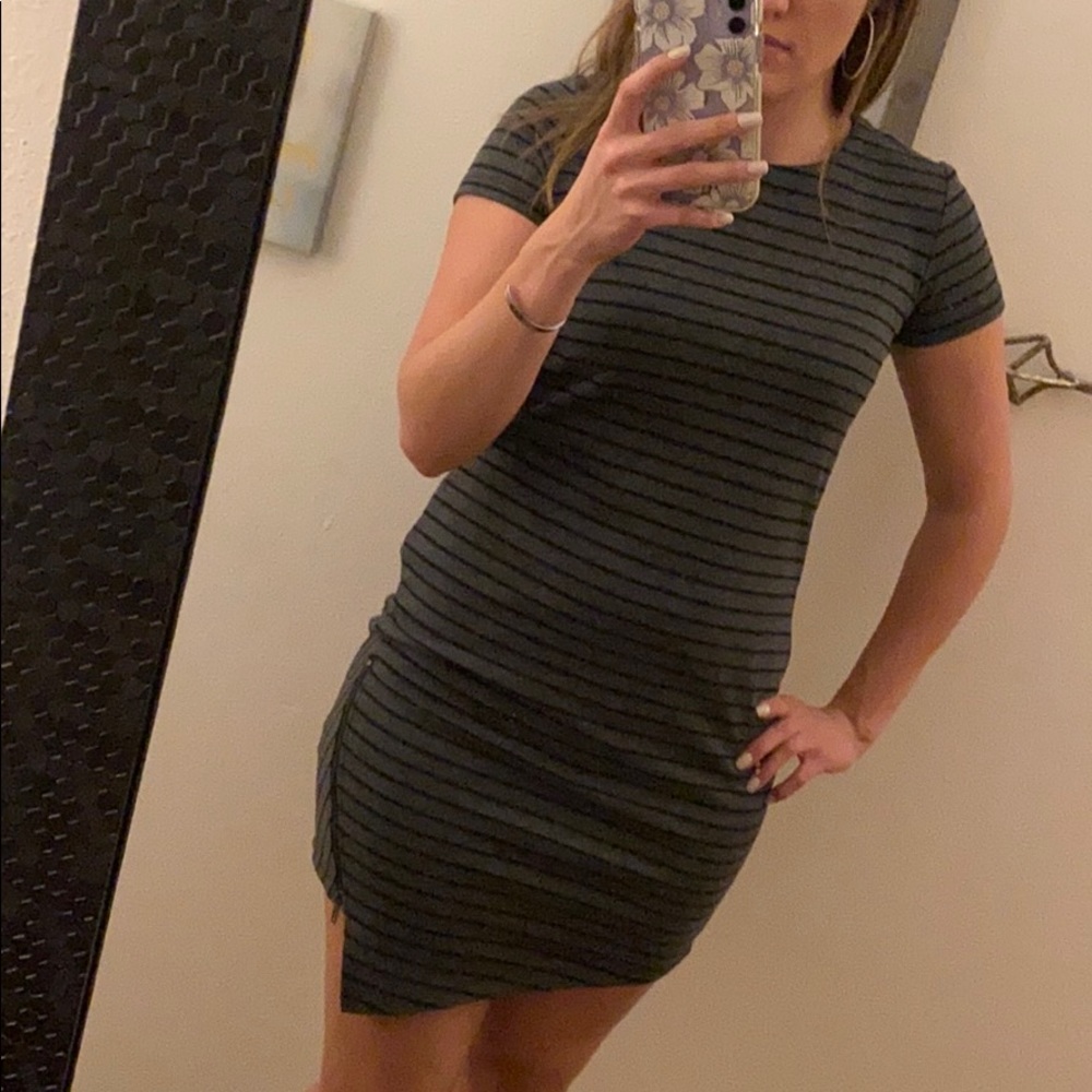 gray and black striped dress
